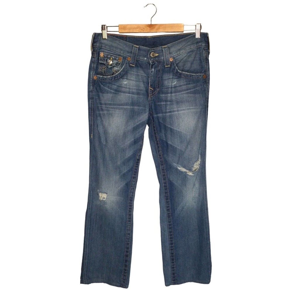 True Religion Mens Ricky Straight Leg Distressed Flap Button Pocket Blue 30 - Picture 2 of 16